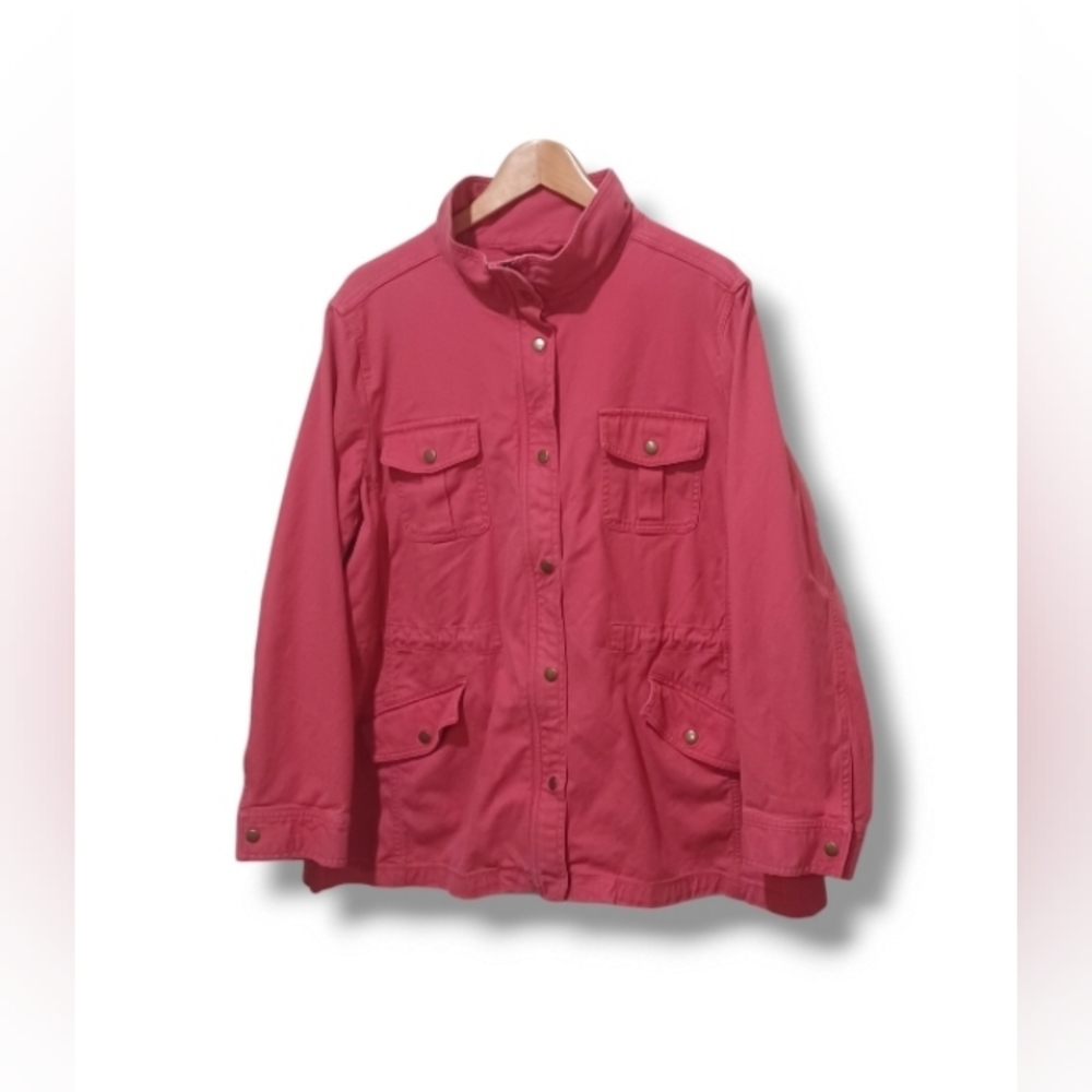 Talbots Plus Zip Up Drawstring Waist Snap Button Pocket Light Red Wmns 2X Jacket
